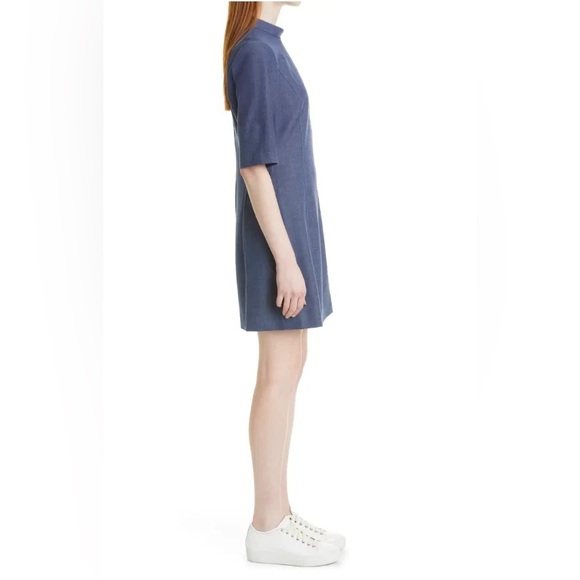 Alice + Olivia Coley Mock Neck A-Line Dress Medium Denim - Picture 7 of 13